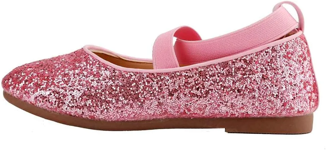Toddler Little Girls Glitter Dress Shoes Slip On Ballet Mary Jane Flats for Princess Wedding Party School