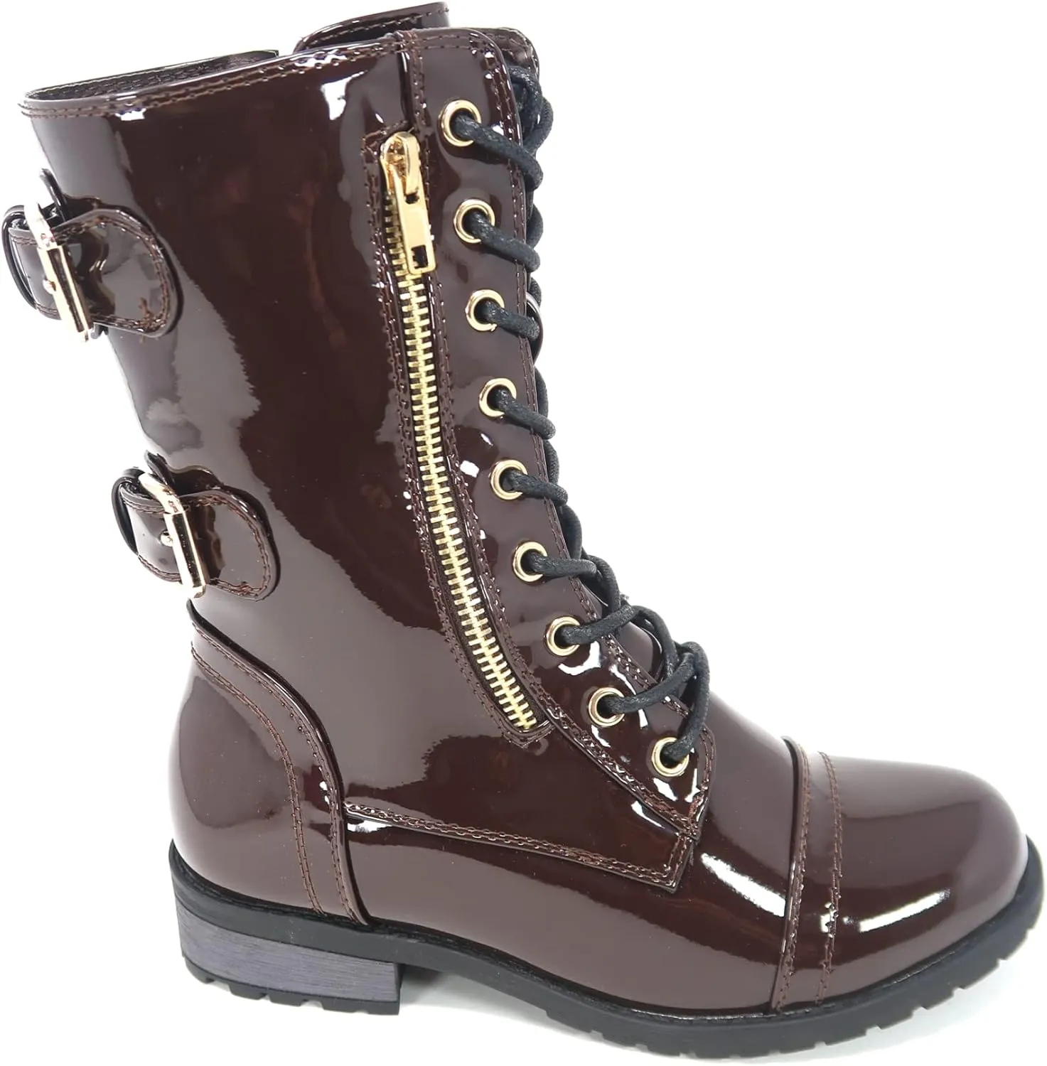 TOP Moda Pack 72 Womens Military Lace Up Buckle Combat Boots