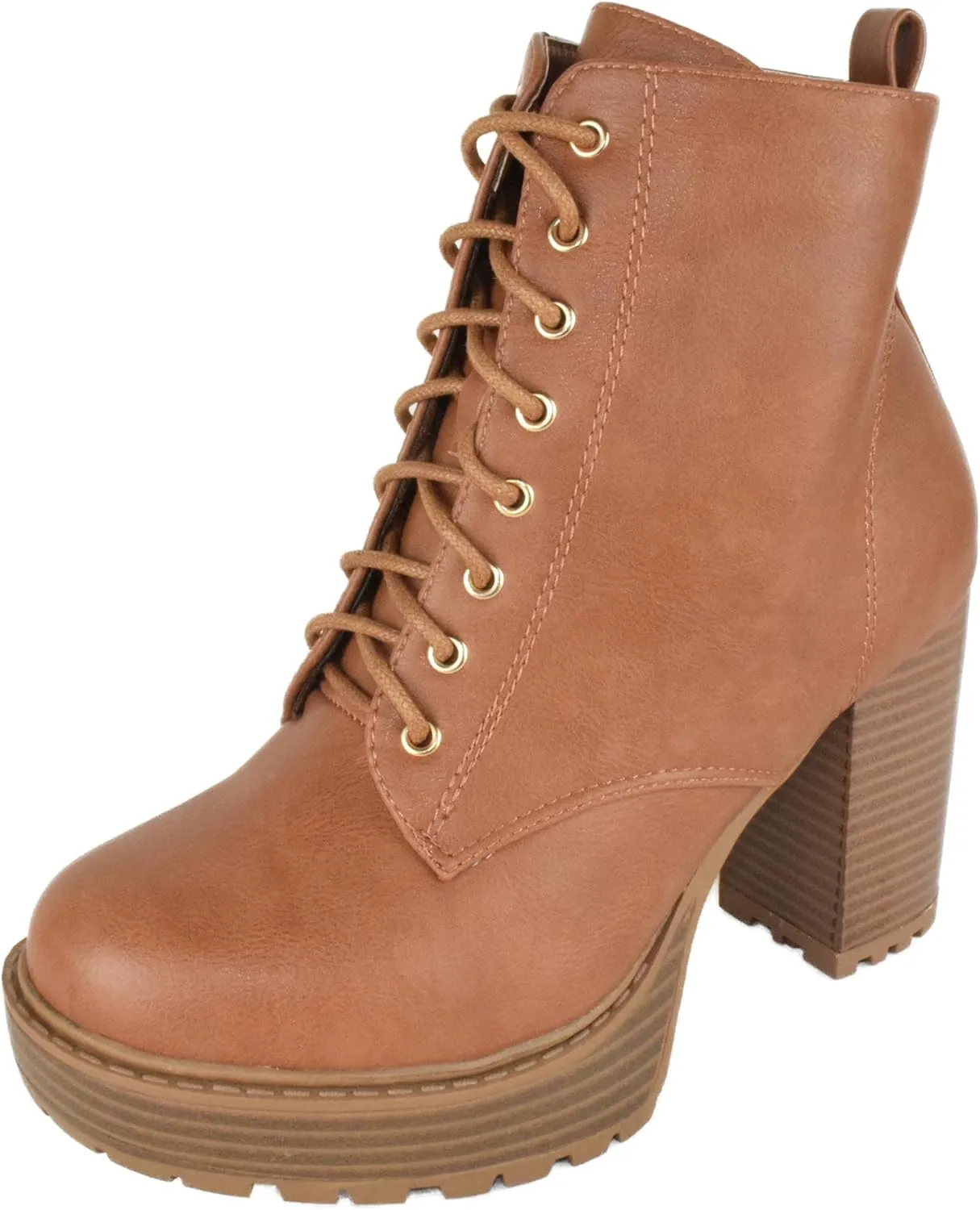 TOP Moda Women High Heel Combat Army Style Boots Lace Up Side Zipper Lug Platform Sole Booties