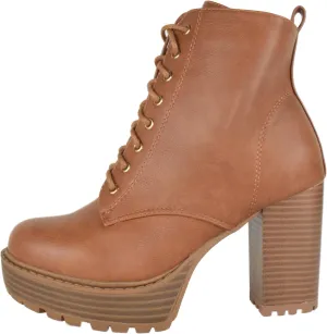 TOP Moda Women High Heel Combat Army Style Boots Lace Up Side Zipper Lug Platform Sole Booties