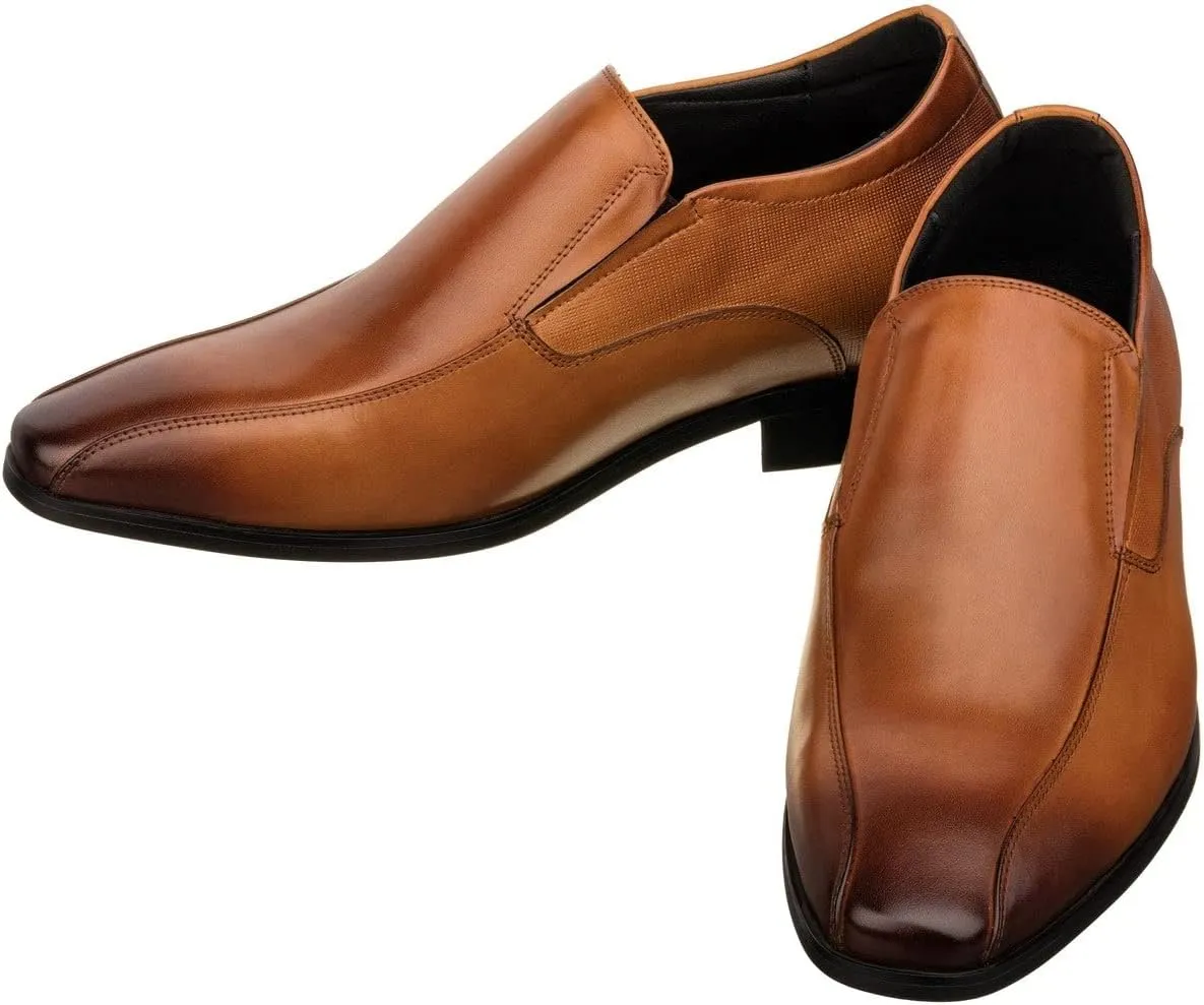 TOTO Men's Invisible Height Increasing Elevator Shoes - Brown Leather Slip-on Formal Dress Loafers- 2.2 Inches Taller - Y6362 - Size 6.5 D(M) US