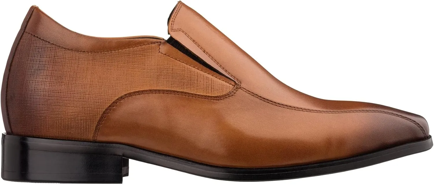 TOTO Men's Invisible Height Increasing Elevator Shoes - Brown Leather Slip-on Formal Dress Loafers- 2.2 Inches Taller - Y6362 - Size 6.5 D(M) US