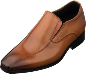TOTO Men's Invisible Height Increasing Elevator Shoes - Brown Leather Slip-on Formal Dress Loafers- 2.2 Inches Taller - Y6362 - Size 6.5 D(M) US
