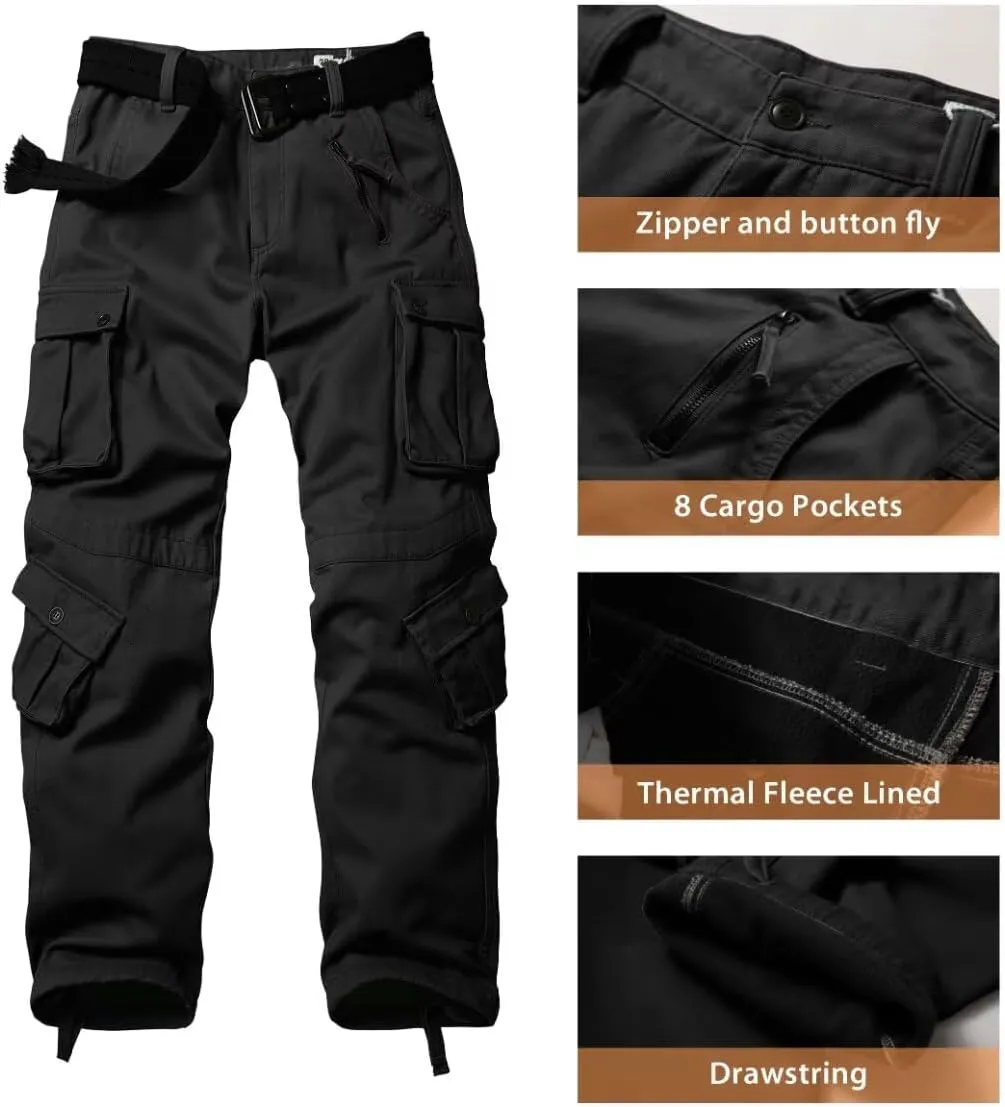 TRGPSG Men's Fleece Lined Hiking Pants Outdoor Windproof Outdoor Cargo Pants Casual Work Ski Pants with 8 Pockets