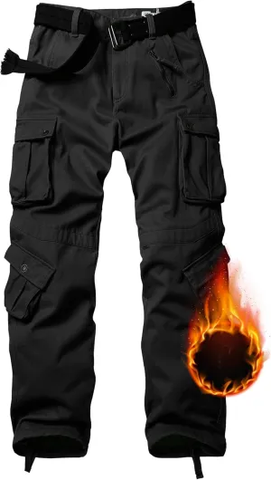 TRGPSG Men's Fleece Lined Hiking Pants Outdoor Windproof Outdoor Cargo Pants Casual Work Ski Pants with 8 Pockets