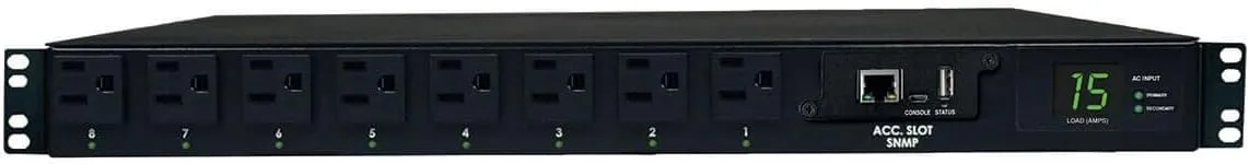 Tripp Lite 1.4kW Single-Phase ATS / Switched PDU with LX Platform Interface, 120V outlets (8 5-15R), 2 5-15P 120V 12ft Inputs, 1U Rack-Mount, TAA, 2 Year Warranty (PDUMH15ATNET ) Black