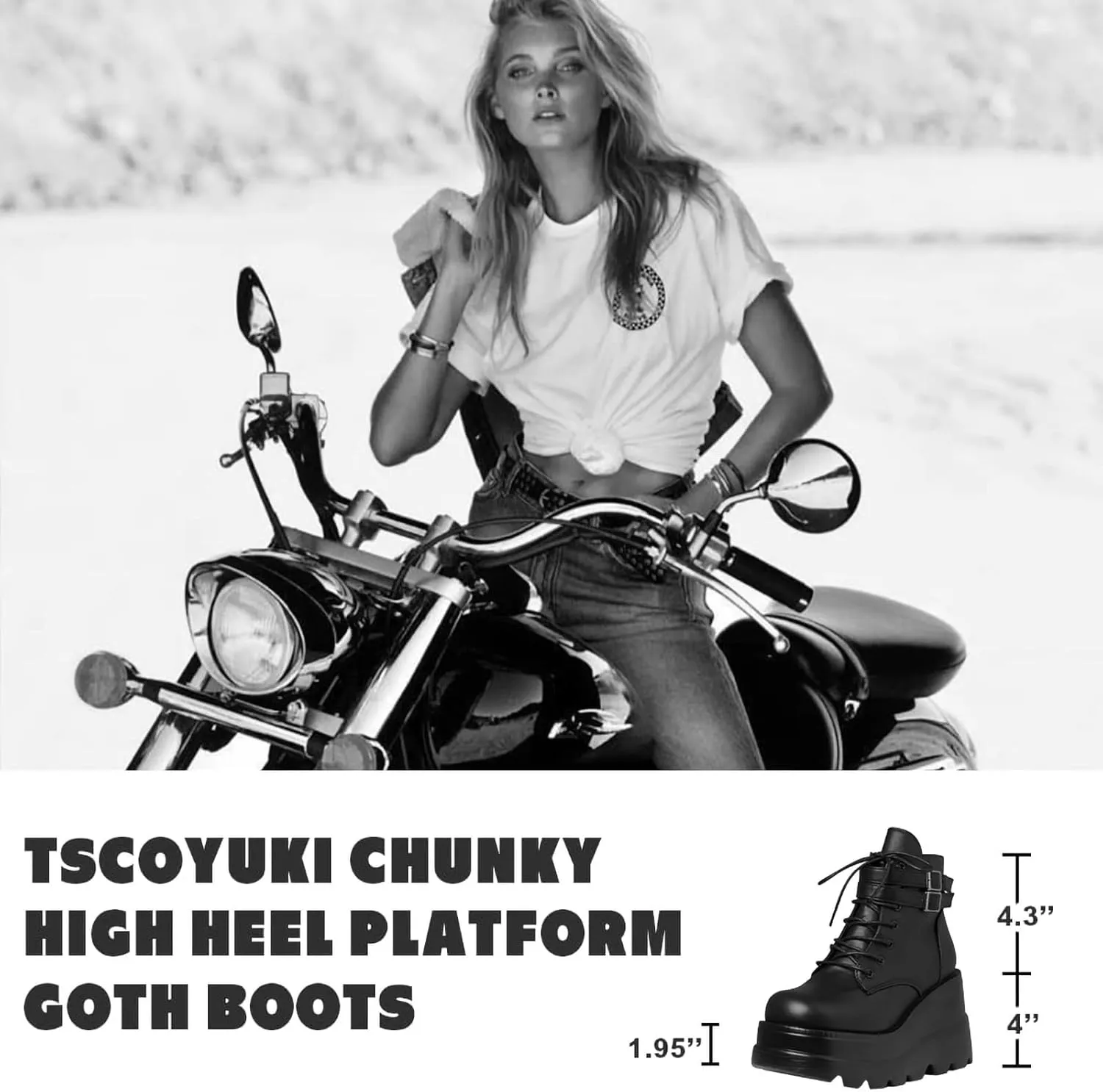 Tscoyuki Platform Ankle Boots for Women Chunky High Heel Booties Goth Round Toe Combat Boots Women Lace Up Motorcycle Wedges