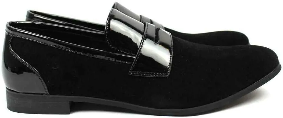 Tuxedo Black Suede Patent Leather Slip On Loafer Modern Bradley Dress Shoes by Azar