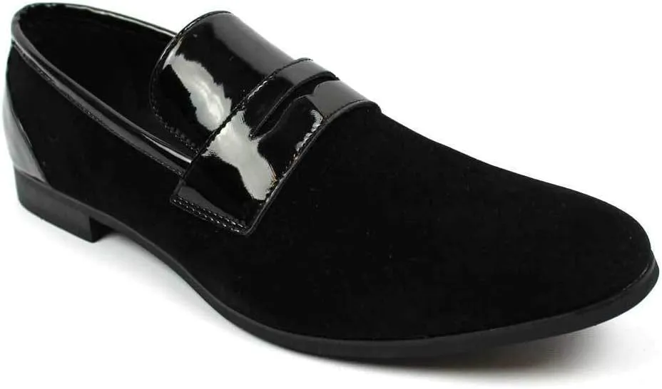 Tuxedo Black Suede Patent Leather Slip On Loafer Modern Bradley Dress Shoes by Azar