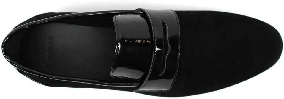 Tuxedo Black Suede Patent Leather Slip On Loafer Modern Bradley Dress Shoes by Azar