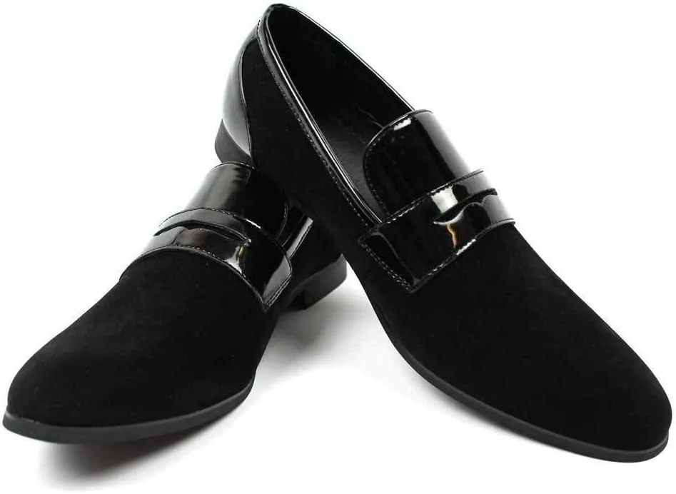Tuxedo Black Suede Patent Leather Slip On Loafer Modern Bradley Dress Shoes by Azar