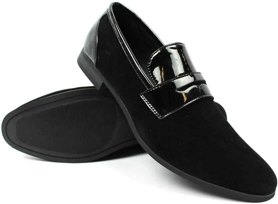Tuxedo Black Suede Patent Leather Slip On Loafer Modern Bradley Dress Shoes by Azar