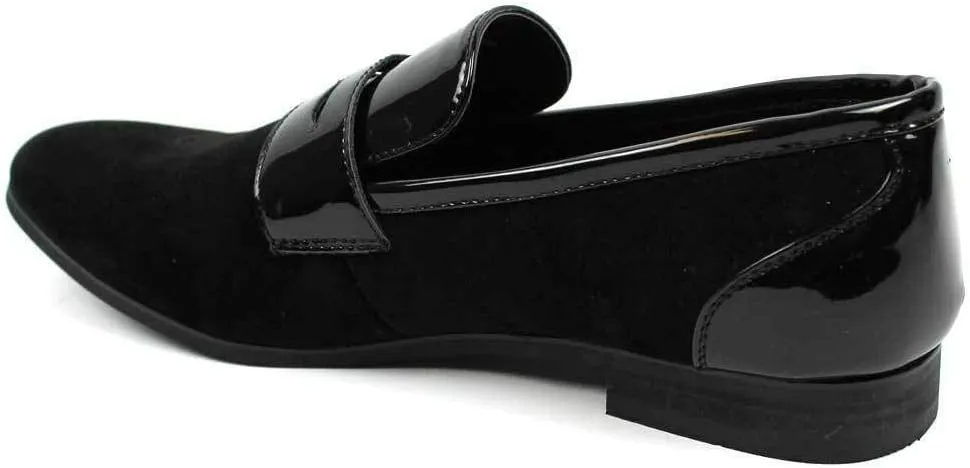 Tuxedo Black Suede Patent Leather Slip On Loafer Modern Bradley Dress Shoes by Azar