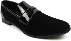 Tuxedo Black Suede Patent Leather Slip On Loafer Modern Bradley Dress Shoes by Azar