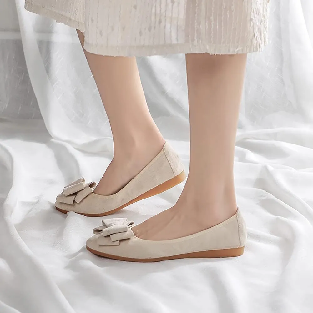 Unifizz Women’s Foldable Ballet Flats Casual Pointed Toe Comfort Soft Suede Slip On Dress Shoes Nude Flats Roll Up Shoes