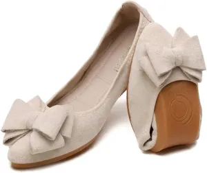 Unifizz Women’s Foldable Ballet Flats Casual Pointed Toe Comfort Soft Suede Slip On Dress Shoes Nude Flats Roll Up Shoes