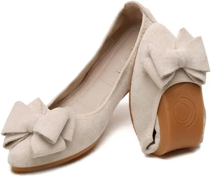 Unifizz Women’s Foldable Ballet Flats Casual Pointed Toe Comfort Soft Suede Slip On Dress Shoes Nude Flats Roll Up Shoes