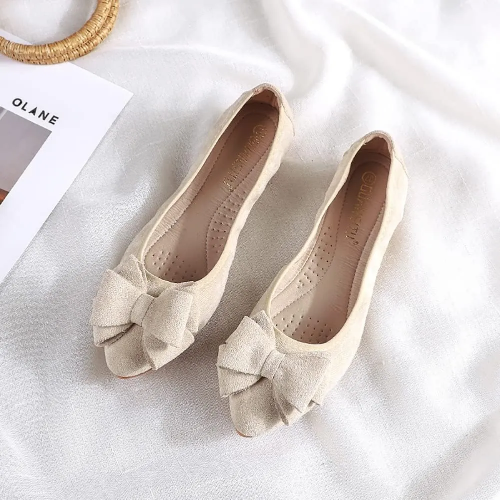 Unifizz Women’s Foldable Ballet Flats Casual Pointed Toe Comfort Soft Suede Slip On Dress Shoes Nude Flats Roll Up Shoes