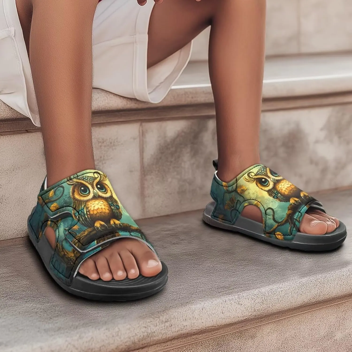 Unisex Child Sandals Open Toe Cute Summer Water Hiking Shoes for Boys Girls Sloth Sunflower Outdoor Sport Athletic Beach Sandals Adjustable Strap