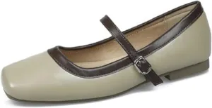 UZUJBAA Women's Suede Mary Jane Flats Buckle Square Cap Toe Ballet Flats Classy Dressy Comfortable Slip on Flats Soft Work Casual Flat Shoes