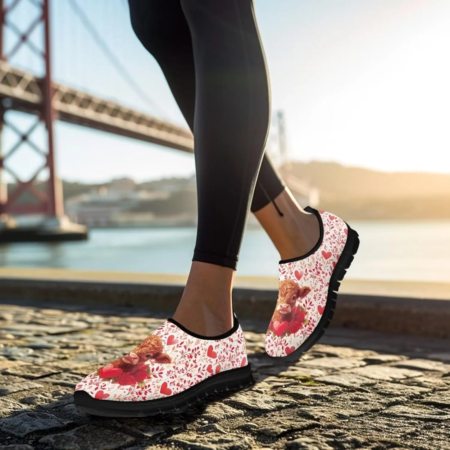 Valentine's Day Slip On Sneakers for Women Casual Low Top Flat Shoes Mesh Breathable Work Tennis Footwear