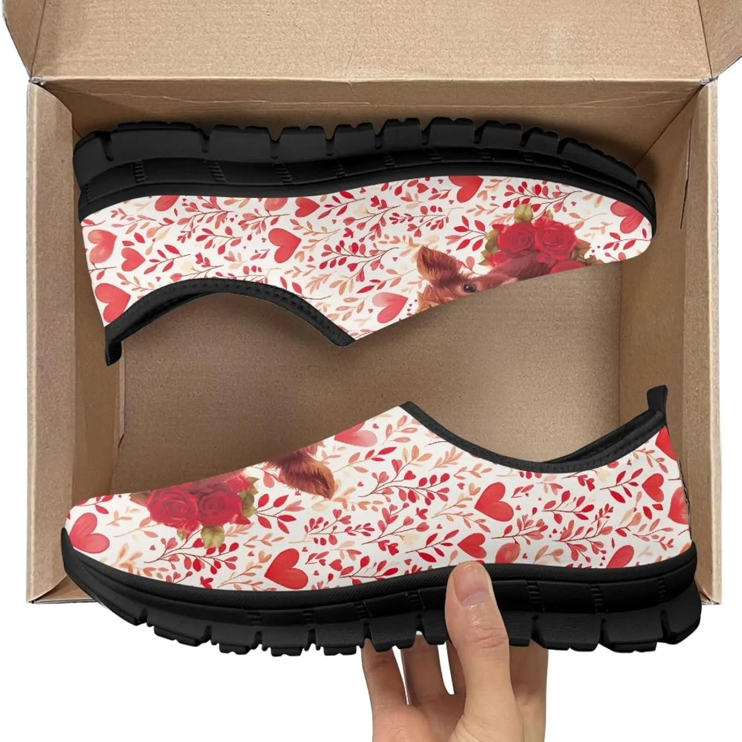 Valentine's Day Slip On Sneakers for Women Casual Low Top Flat Shoes Mesh Breathable Work Tennis Footwear