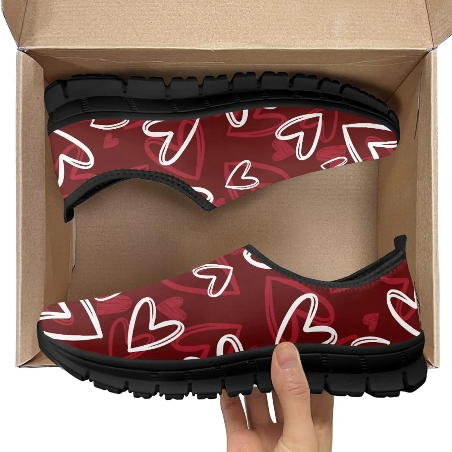 Valentine's Day Slip On Sneakers for Women Casual Low Top Flat Shoes Mesh Breathable Work Tennis Footwear