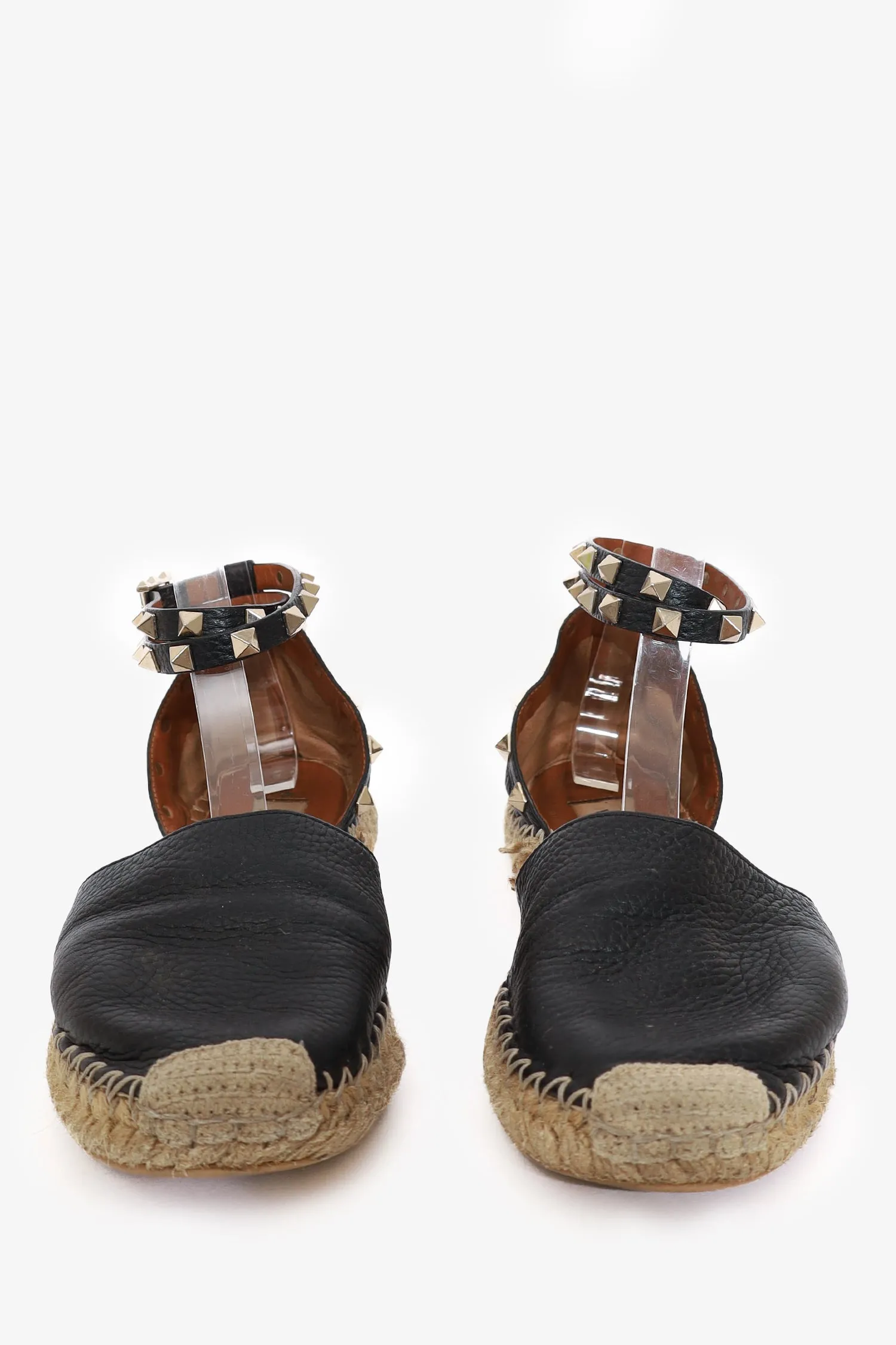 Valentino Brown Grained Leather Ankle Wrap Flat Espadrilles Size 38