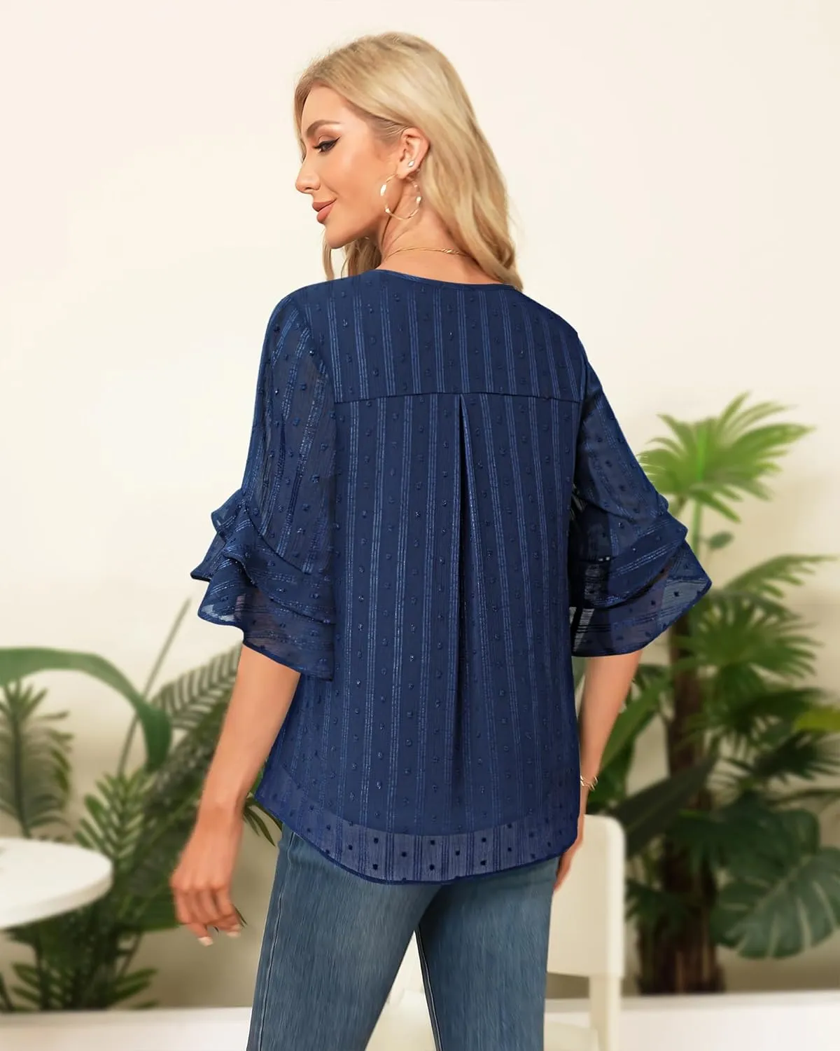 VALOLIA Womens Blouses 3/4 Sleeve Dressy Tops Business Casual Double Layers Shirts