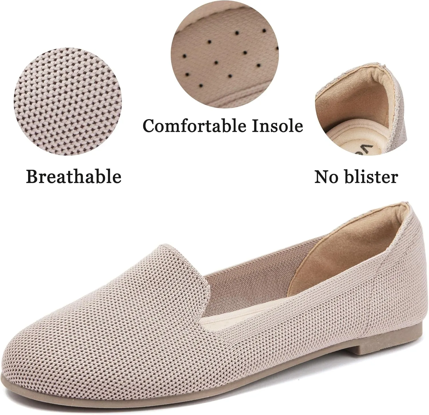 Veittes Women's Wide Width Flats Shoes, Comfort Elegent Soft Ladies Knitted Ballet Shoes.