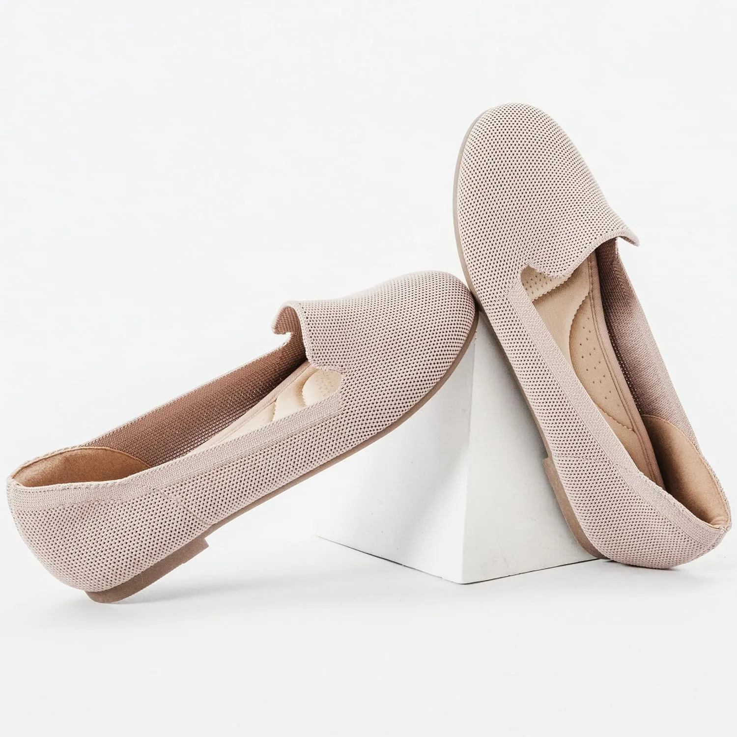 Veittes Women's Wide Width Flats Shoes, Comfort Elegent Soft Ladies Knitted Ballet Shoes.