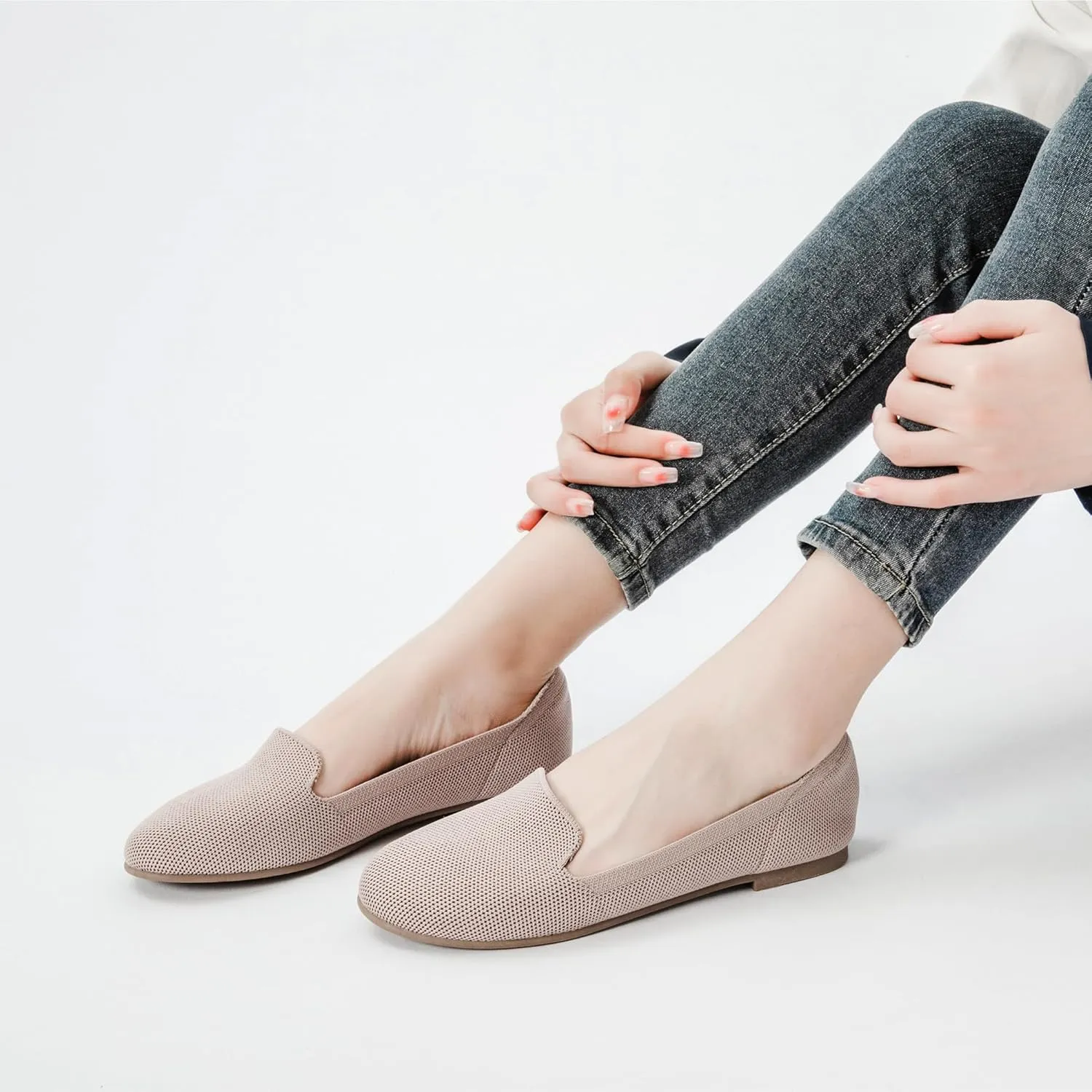 Veittes Women's Wide Width Flats Shoes, Comfort Elegent Soft Ladies Knitted Ballet Shoes.