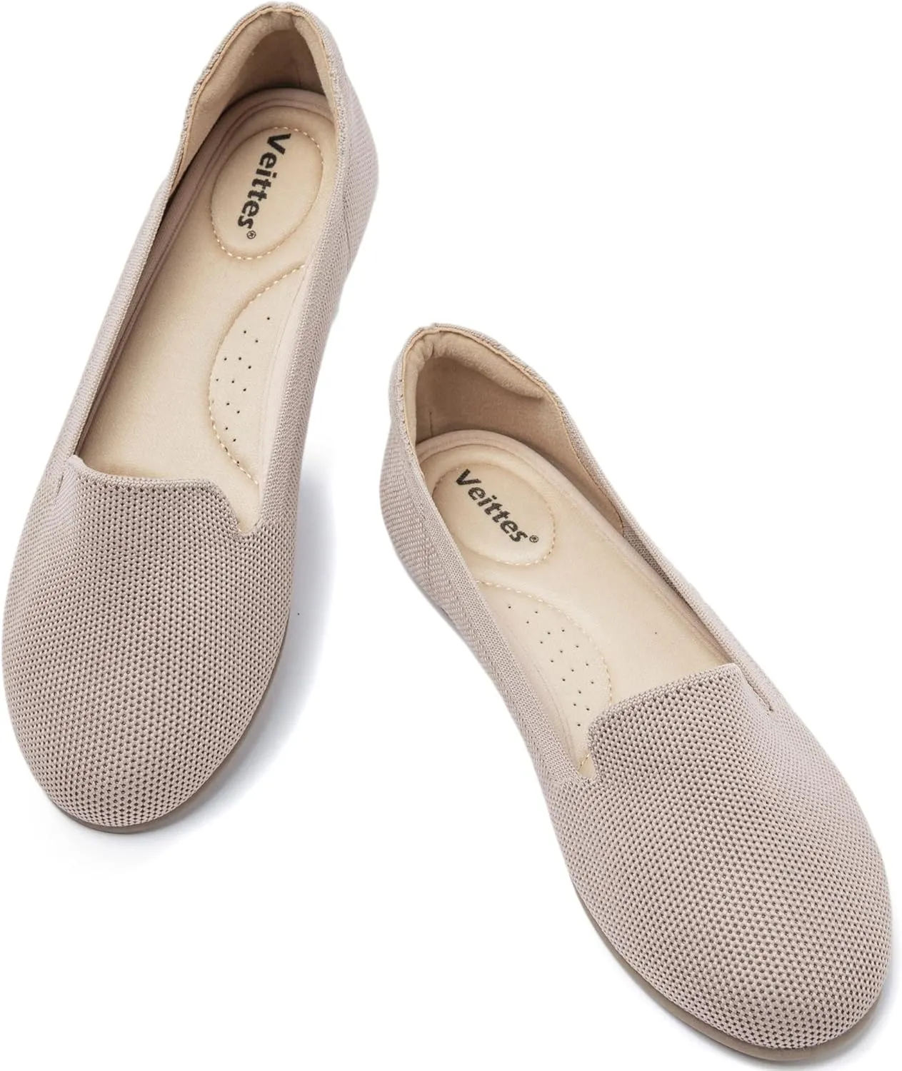Veittes Women's Wide Width Flats Shoes, Comfort Elegent Soft Ladies Knitted Ballet Shoes.
