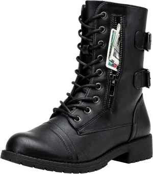 Vepose Women's 928 Combat Boots Low Heel, Mid Calf Military Boots with Card Knife Wallet Pocket