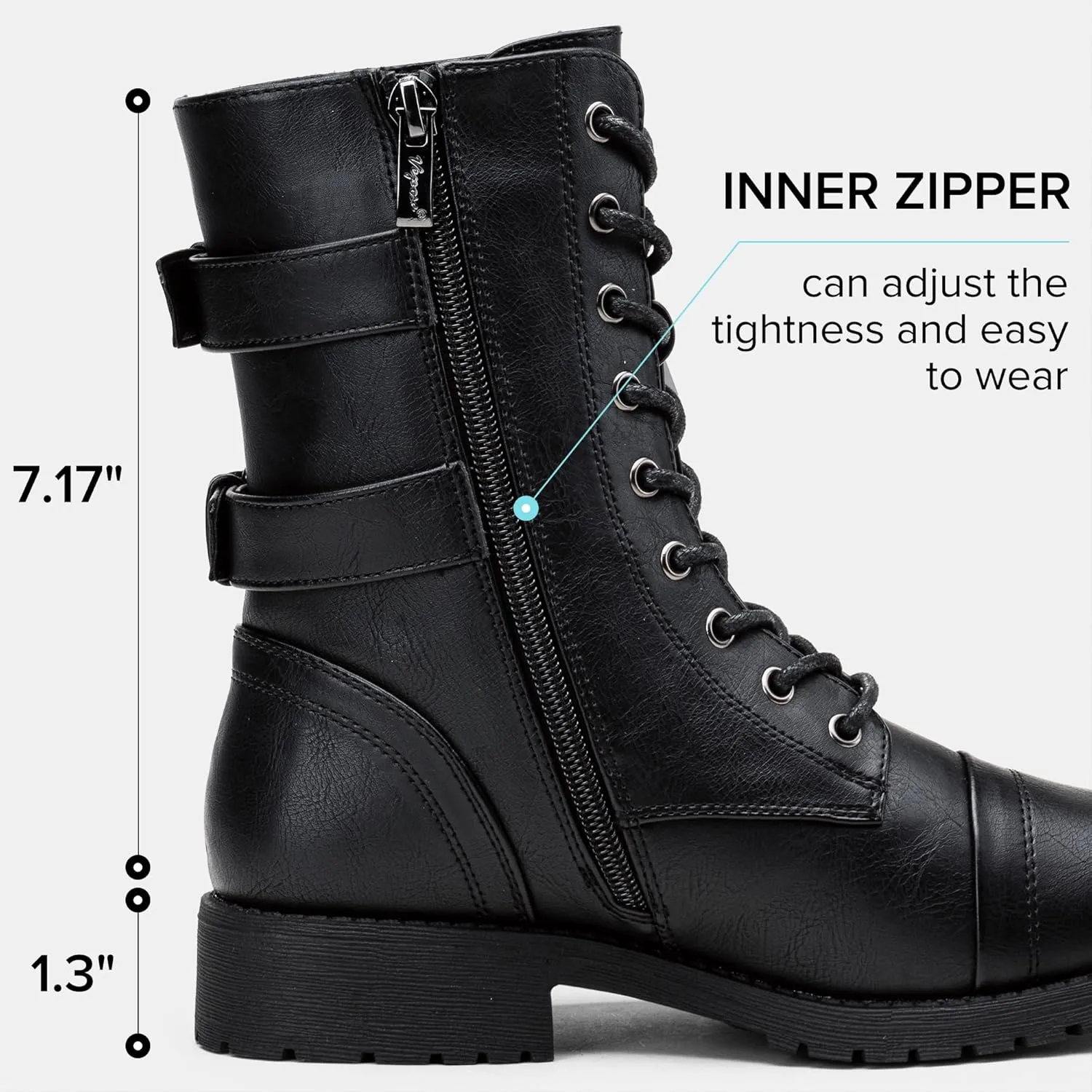 Vepose Women's 928 Combat Boots Low Heel, Mid Calf Military Boots with Card Knife Wallet Pocket