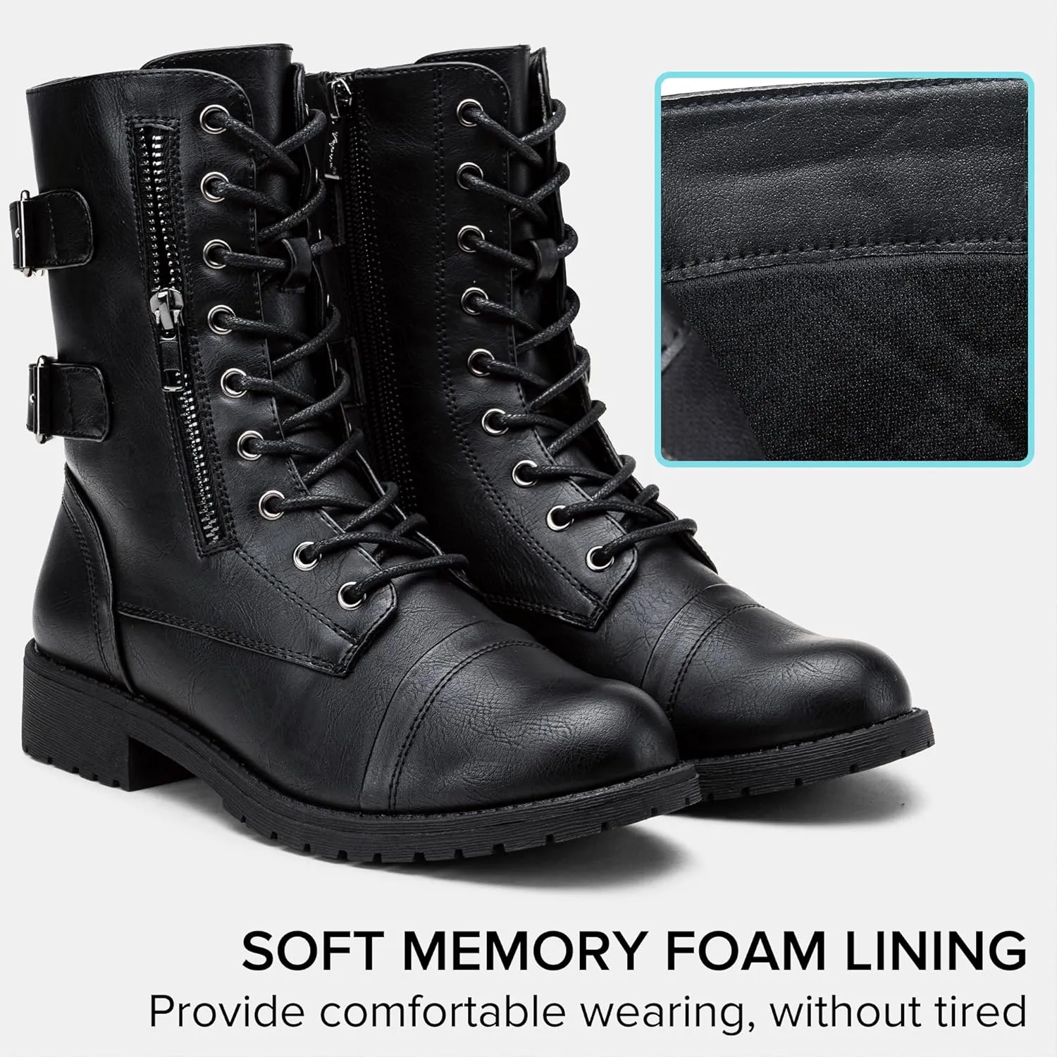 Vepose Women's 928 Combat Boots Low Heel, Mid Calf Military Boots with Card Knife Wallet Pocket