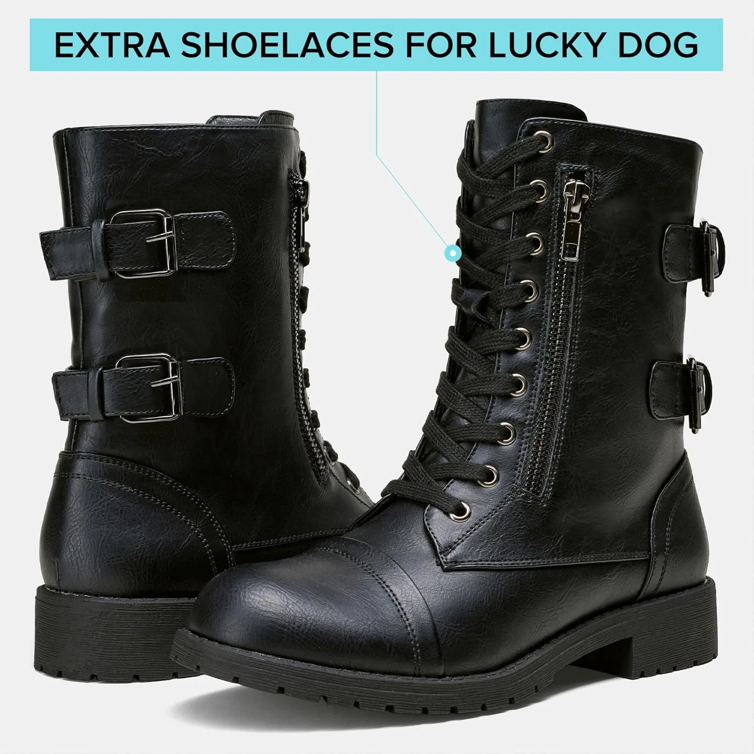Vepose Women's 928 Combat Boots Low Heel, Mid Calf Military Boots with Card Knife Wallet Pocket