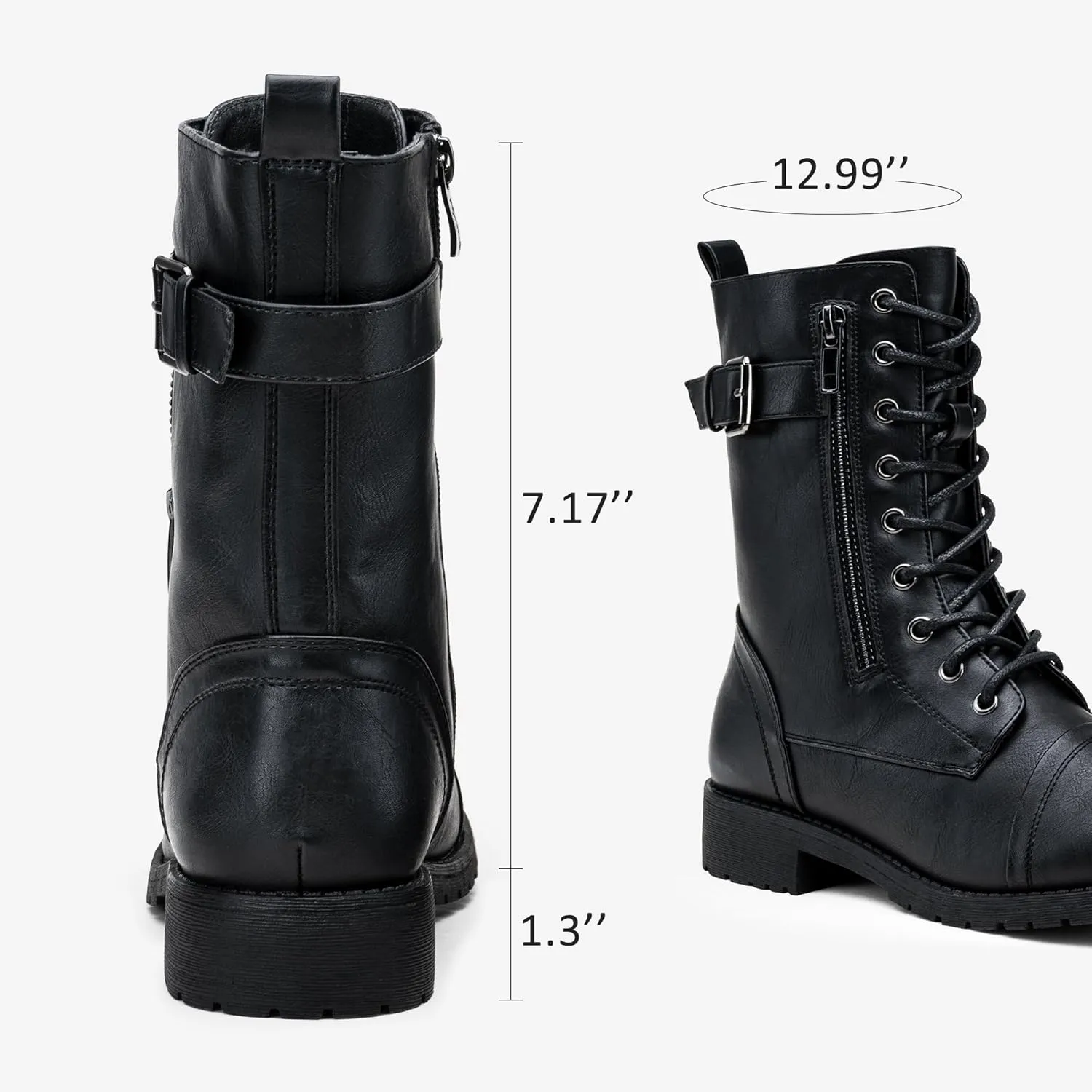 Vepose Women's 928 Combat Boots Low Heel, Mid Calf Military Boots with Card Knife Wallet Pocket