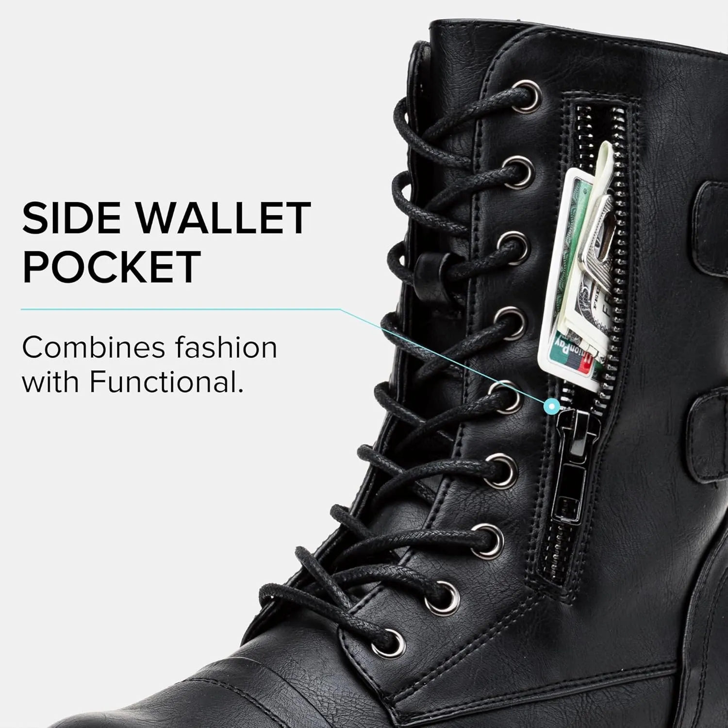 Vepose Women's 928 Combat Boots Low Heel, Mid Calf Military Boots with Card Knife Wallet Pocket