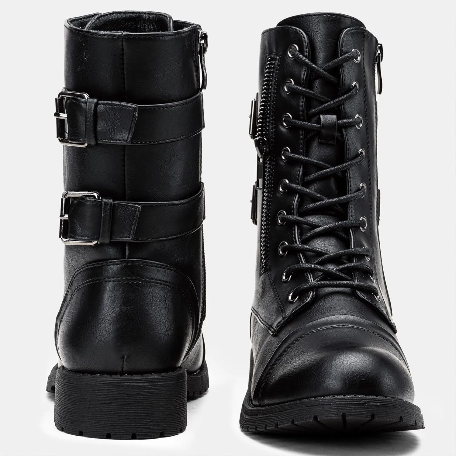 Vepose Women's 928 Combat Boots Low Heel, Mid Calf Military Boots with Card Knife Wallet Pocket