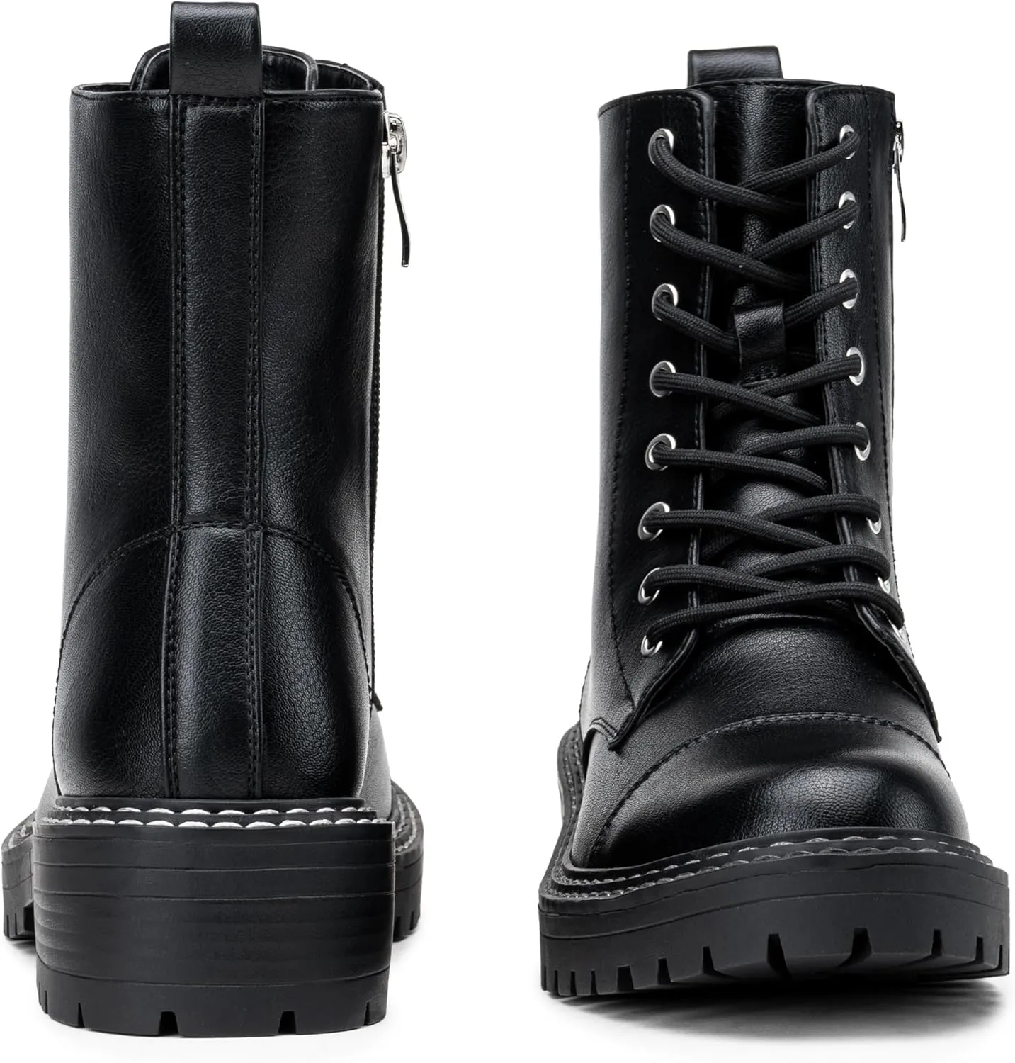 Vepose Women's 9629 Fashion Combat Ankle Boots, Lace up Booties with Inner Zipper