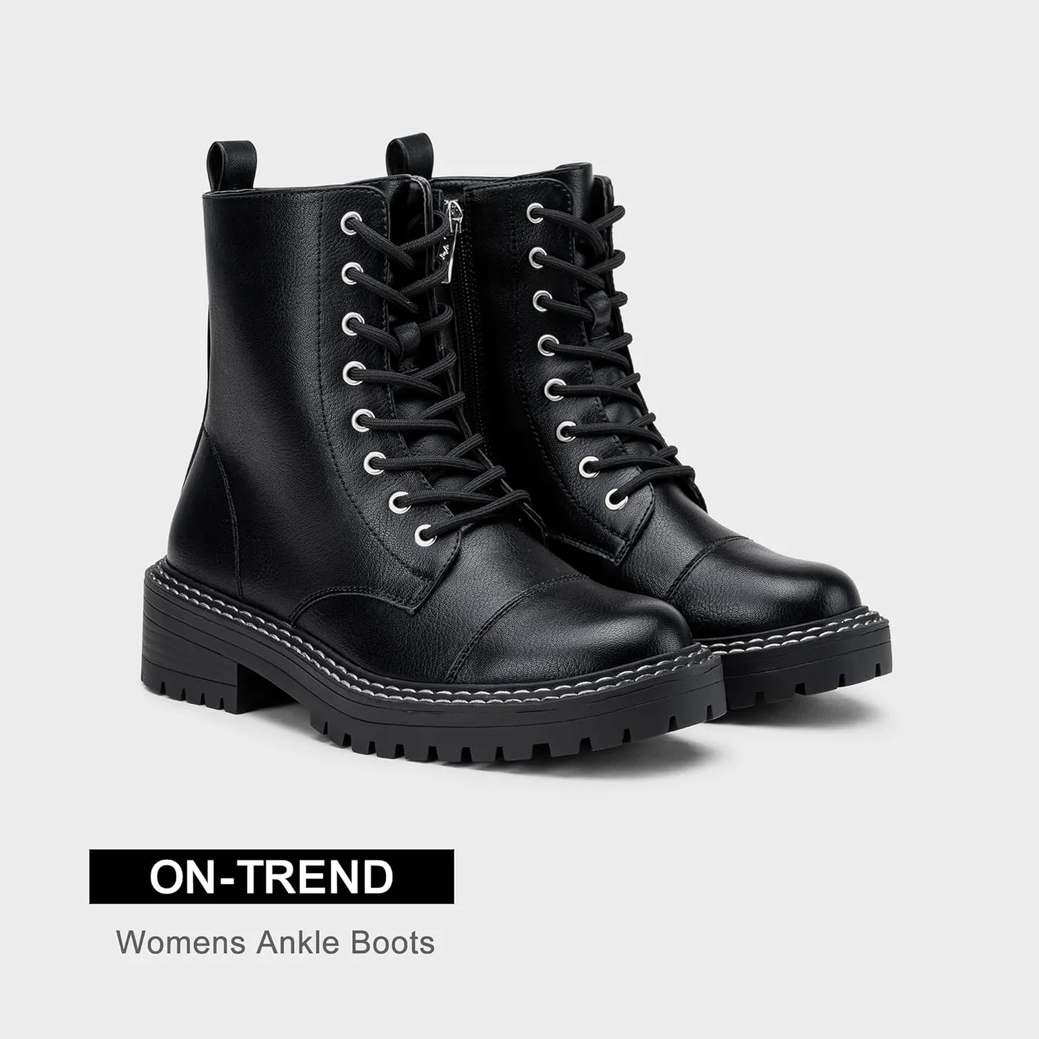 Vepose Women's 9629 Fashion Combat Ankle Boots, Lace up Booties with Inner Zipper