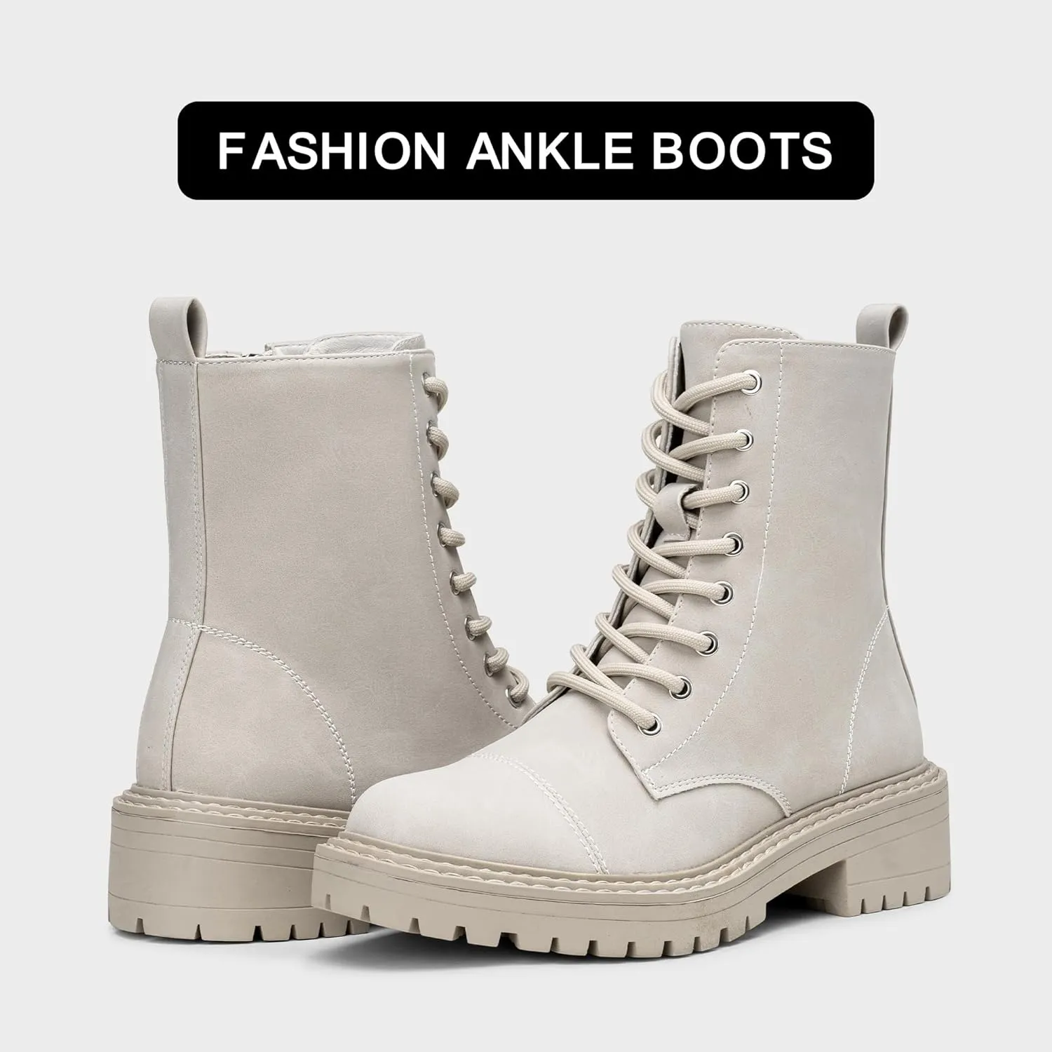 Vepose Women's 9629 Fashion Combat Ankle Boots, Lace up Booties with Inner Zipper