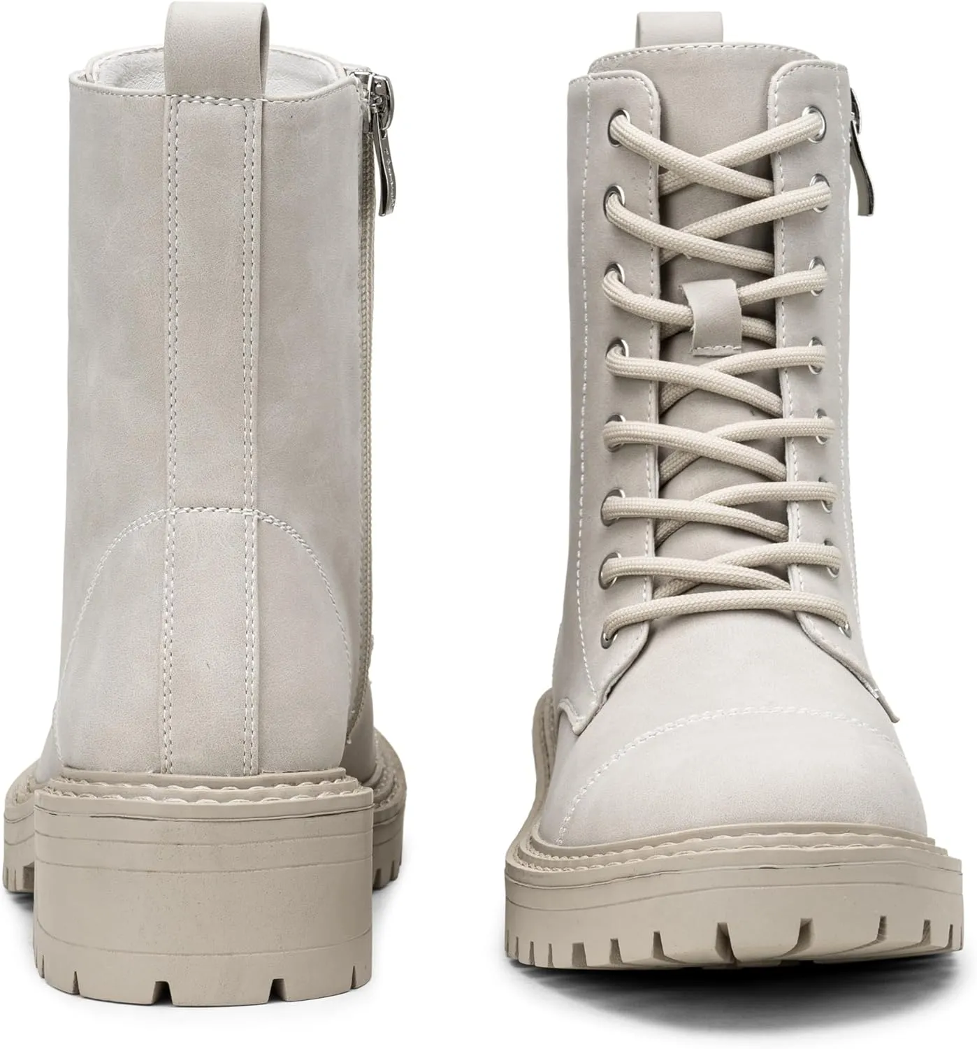 Vepose Women's 9629 Fashion Combat Ankle Boots, Lace up Booties with Inner Zipper