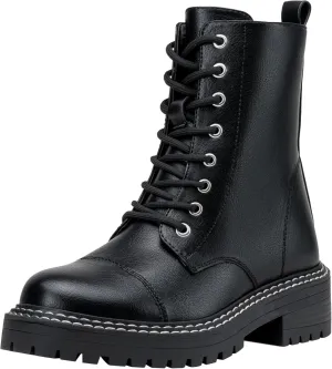 Vepose Women's 9629 Fashion Combat Ankle Boots, Lace up Booties with Inner Zipper