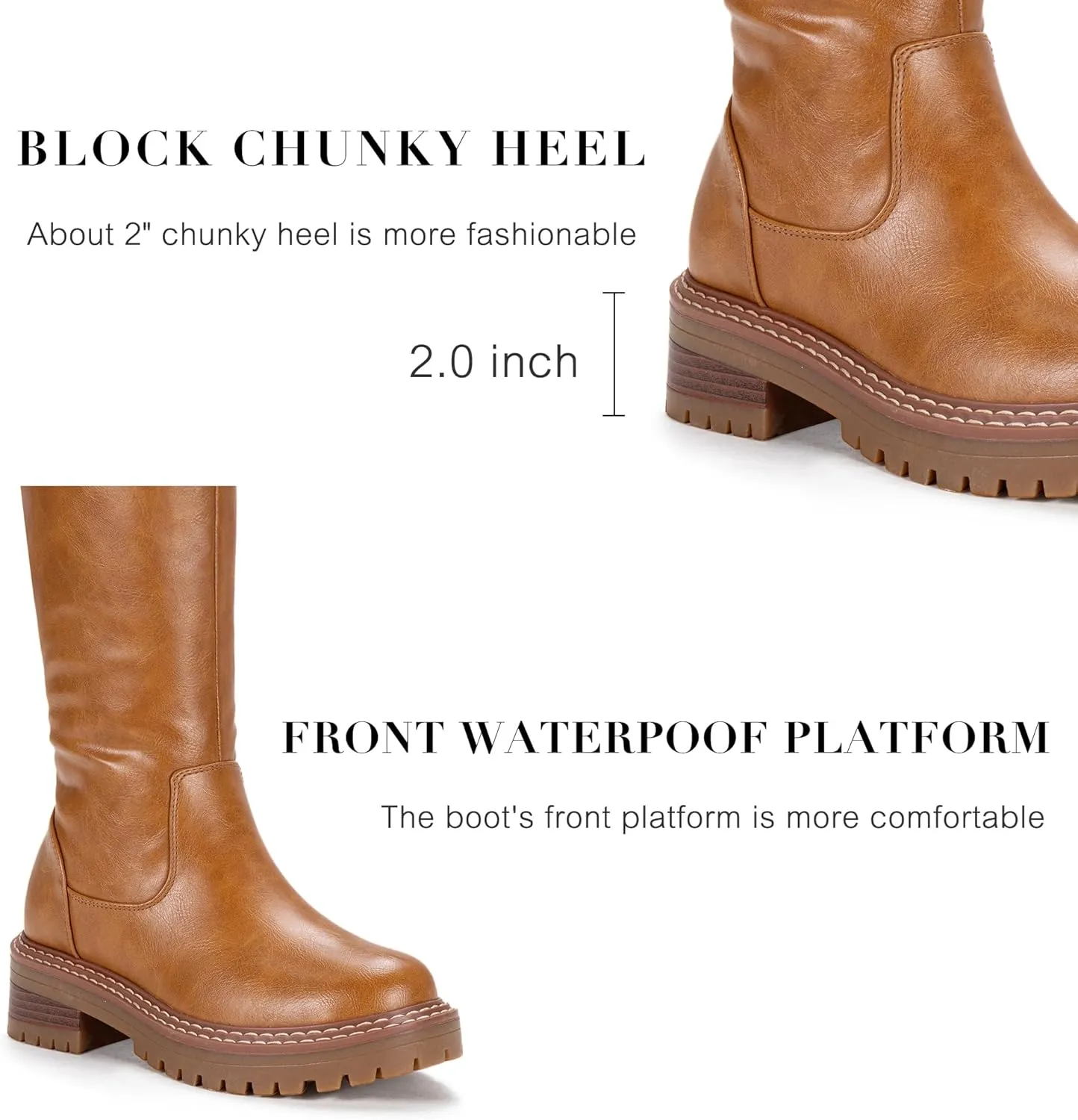 Vepose Women’s 9658 Knee High Boots Low Heel, Platform Tall Boots with Side Zipper for Ladies