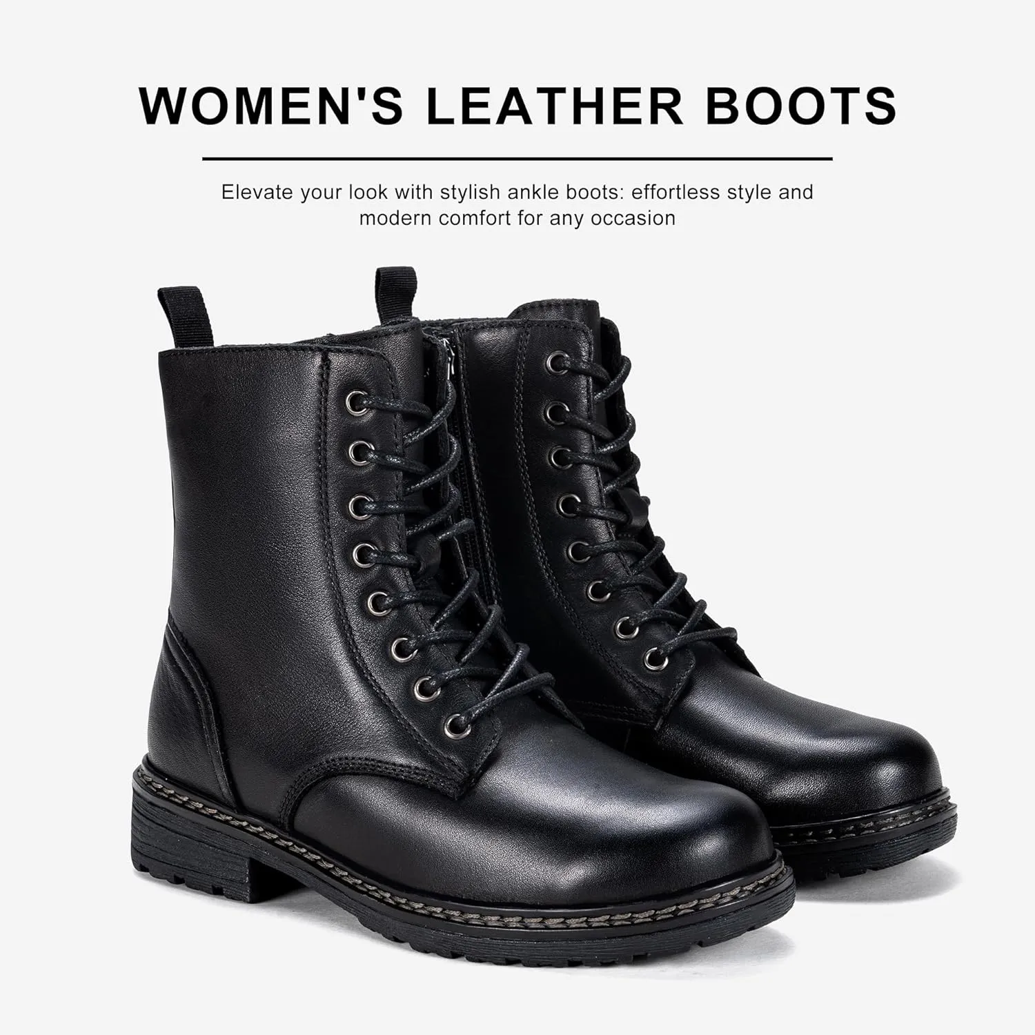 Vepose Women’s Combat Ankle Boots Lace up Classic Short Low Heel Zipper 9623 Booties