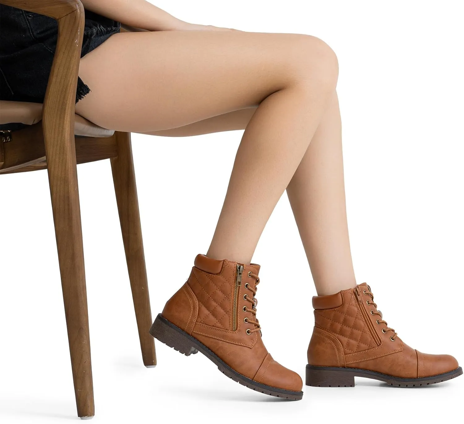 Vepose Women's Combat Ankle Boots, Lace up Comfortable Booties Low Heel