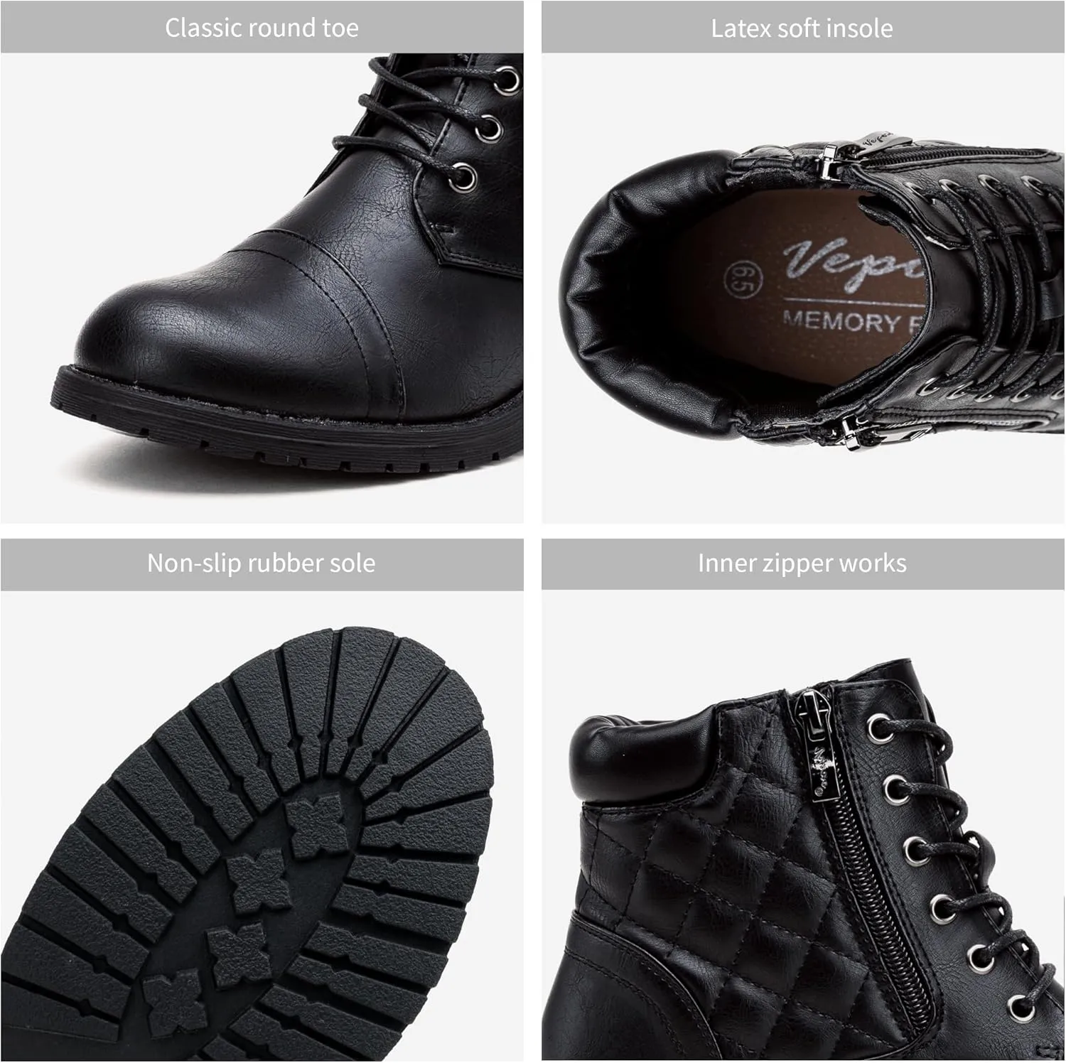 Vepose Women's Combat Ankle Boots, Lace up Comfortable Booties Low Heel