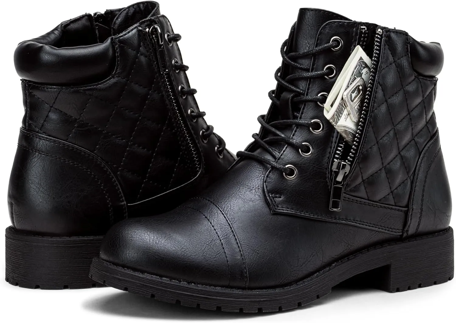 Vepose Women's Combat Ankle Boots, Lace up Comfortable Booties Low Heel